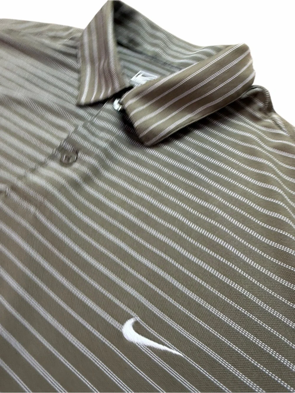 Nike Performance Men's L Green White Striped Short Sleeve Button Golf Polo